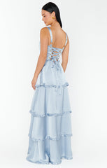 Lady Corset Dress ~ Steel Blue Luxe Satin