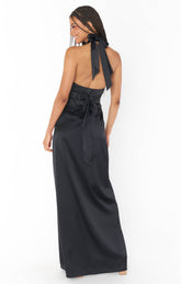 Adele Halter Maxi Dress ~ Black Luxe Satin