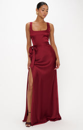 Lana Maxi Dress ~ Cranberry Luxe Satin