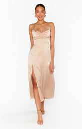 Mina Midi Dress ~ Champagne Luxe Satin