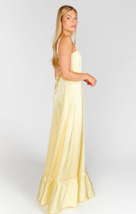 Clarissa Corset Dress ~ Pale Yellow Luxe Satin