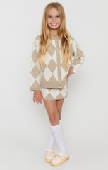 Little Cher Skort ~ Neutral Argyle Knit