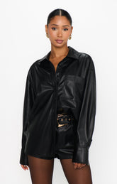 Lincoln Shirt Jacket ~ Black Faux Leather