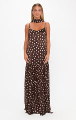 Dalia Maxi Dress ~ Chocolate Brown Polka Dot