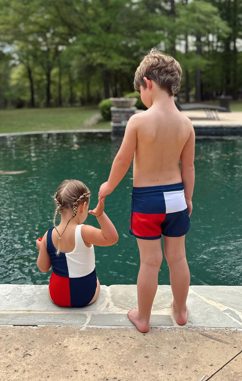 Little Scrunch One Piece ~ Americana Colorblock Scrunch