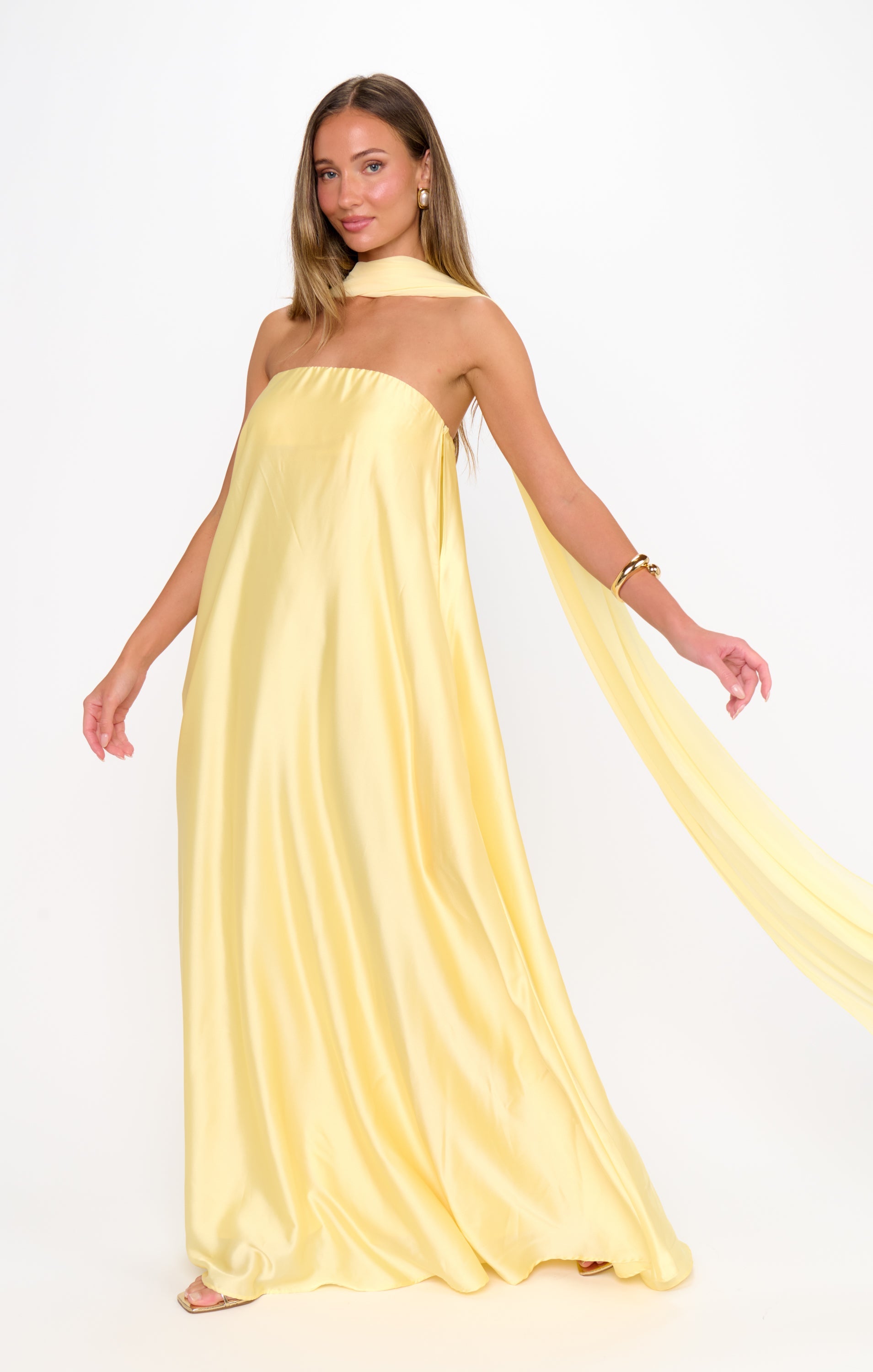 Tinsley Tube Dress ~ Pale Yellow Luxe Satin