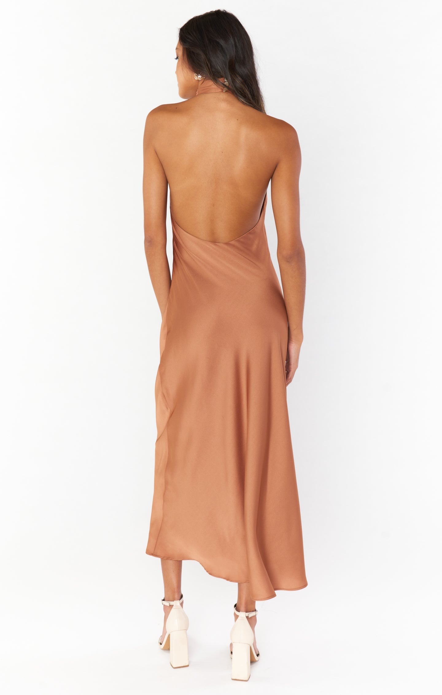 Jasmine Halter Midi Dress ~ Copper Luxe Satin