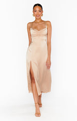 Mina Midi Dress ~ Champagne Luxe Satin