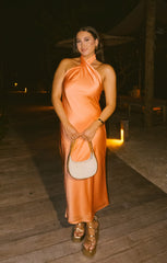 Jasmine Halter Midi Dress ~ Cantaloupe Luxe Satin