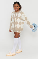 Little Cher Skort ~ Neutral Argyle Knit