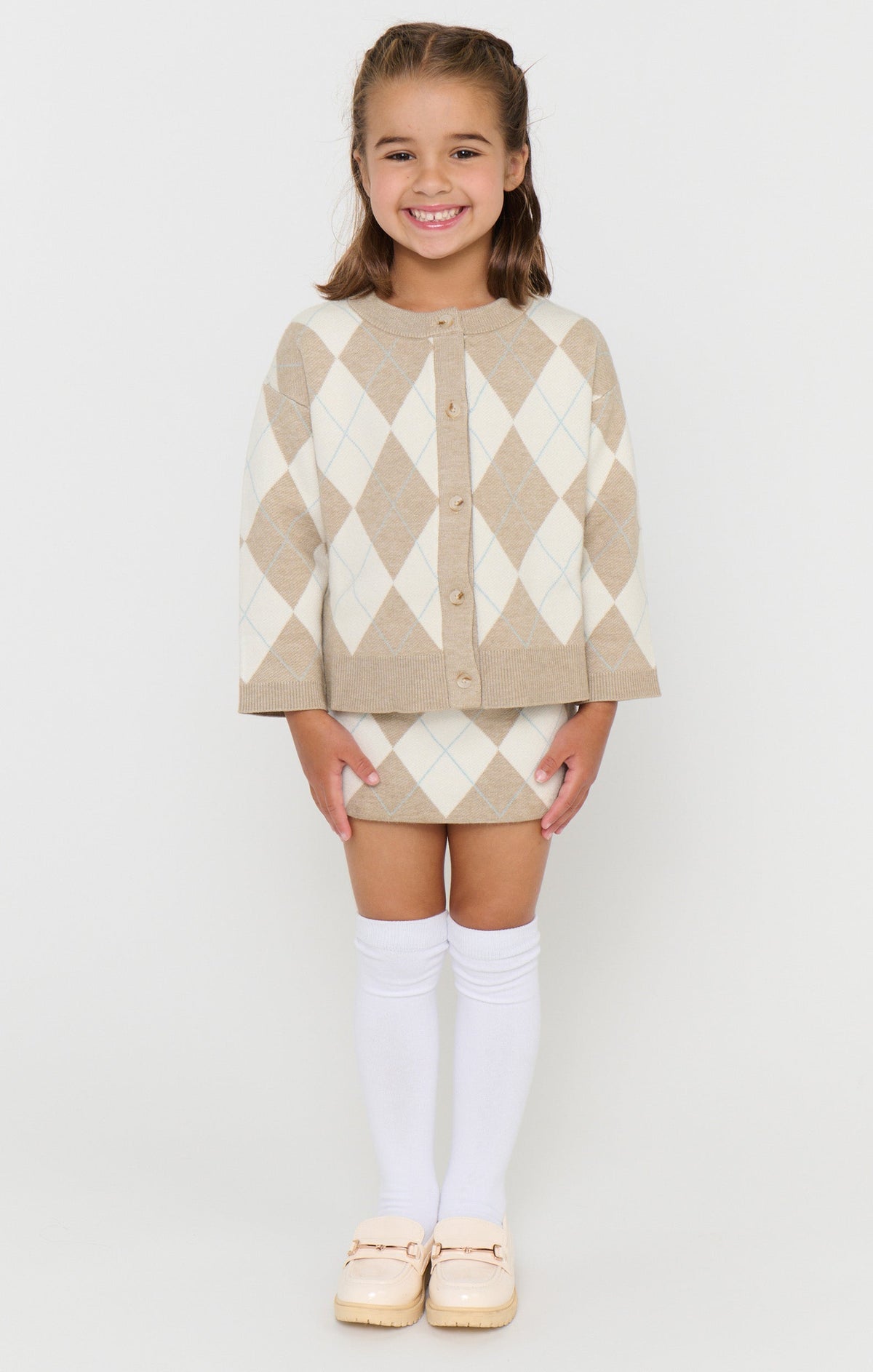 Little Cher Cardi ~ Neutral Argyle Knit