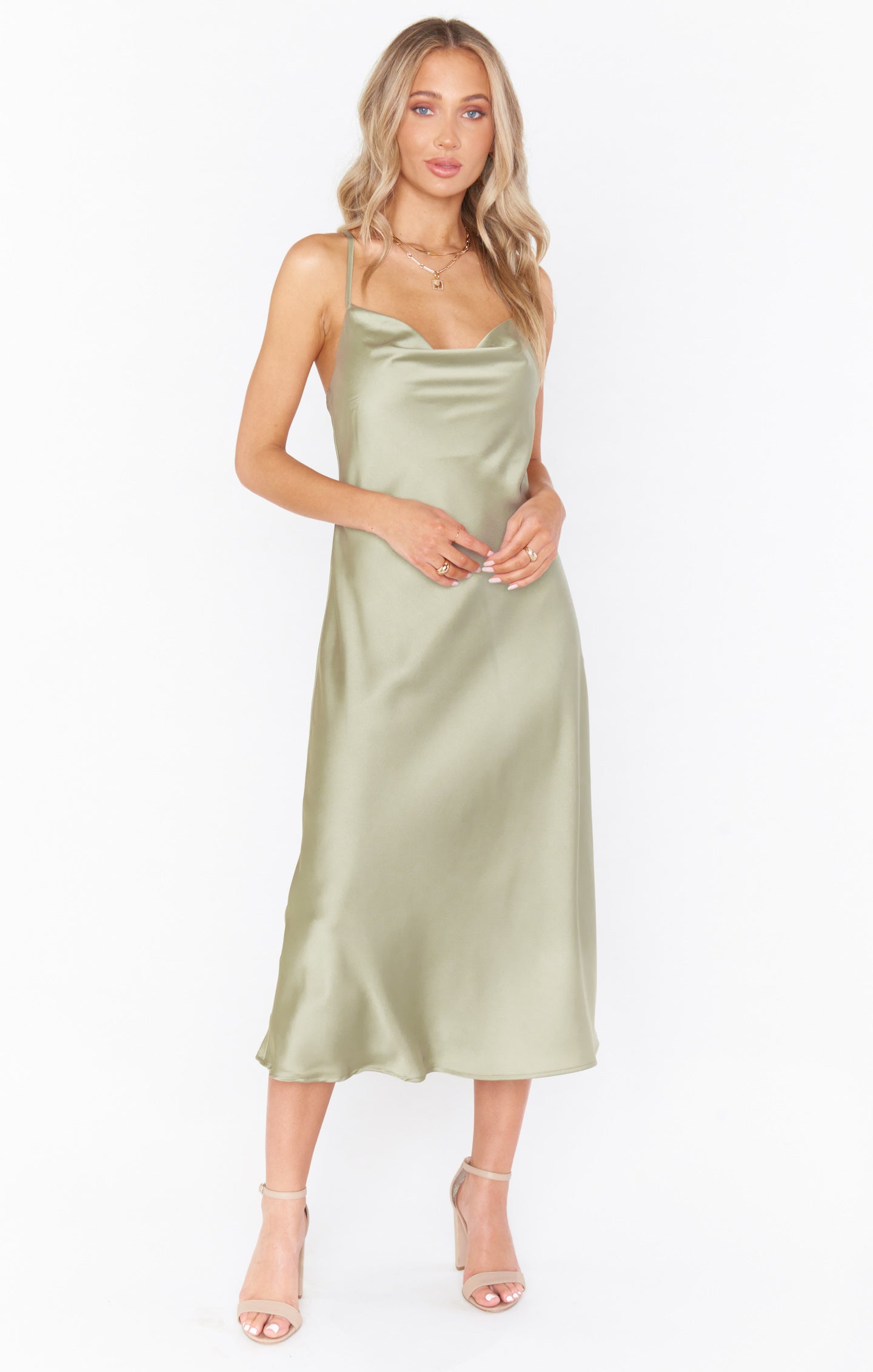 Verona Cowl Dress ~ Moss Green Luxe Satin